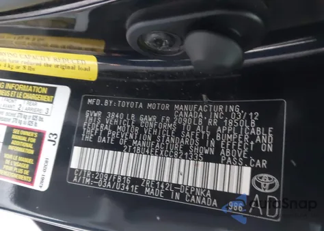 2012 Toyota Corolla Le из США, поврежденный, VIN 2T1BU4EEXCC821335